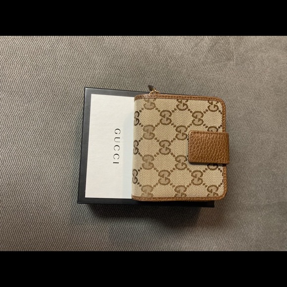 AUTHENTIC Gucci Monogram Zip Around French Flap Bi-Fold Wallet BEIGE - Picture 5 of 12